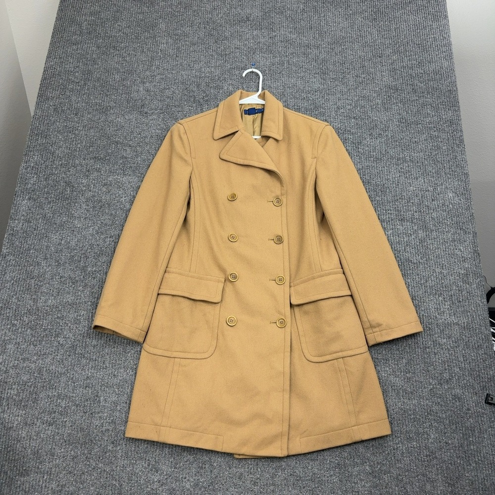 J Crew Pea Coat Womens S Tan Wool Blend Double Breasted Classic Outerwear